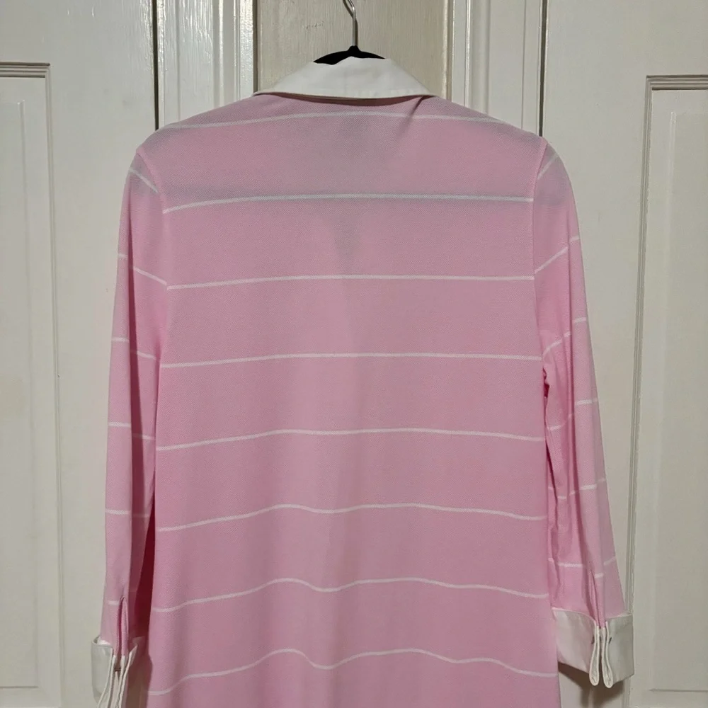 Brooks Brothers Pink White Striped Polo Dress Large White Collar French Cuffs - Picture 4 of 10